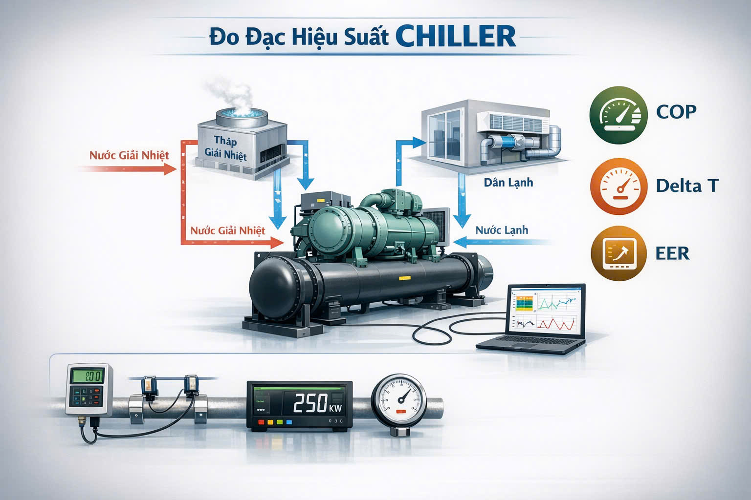 Technician performing chiller performance inspection on site